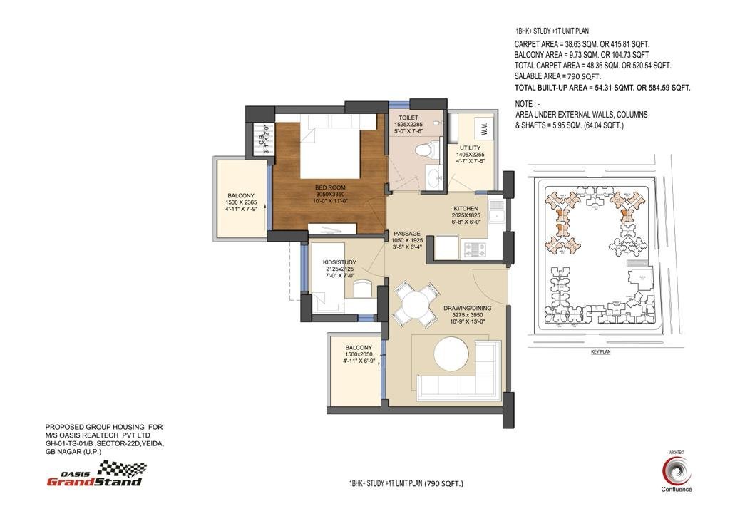 1bhk 790sqft